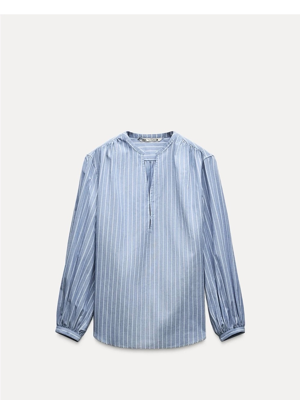 Zara women Light Blue Pinstripe Band-Collar Shirt